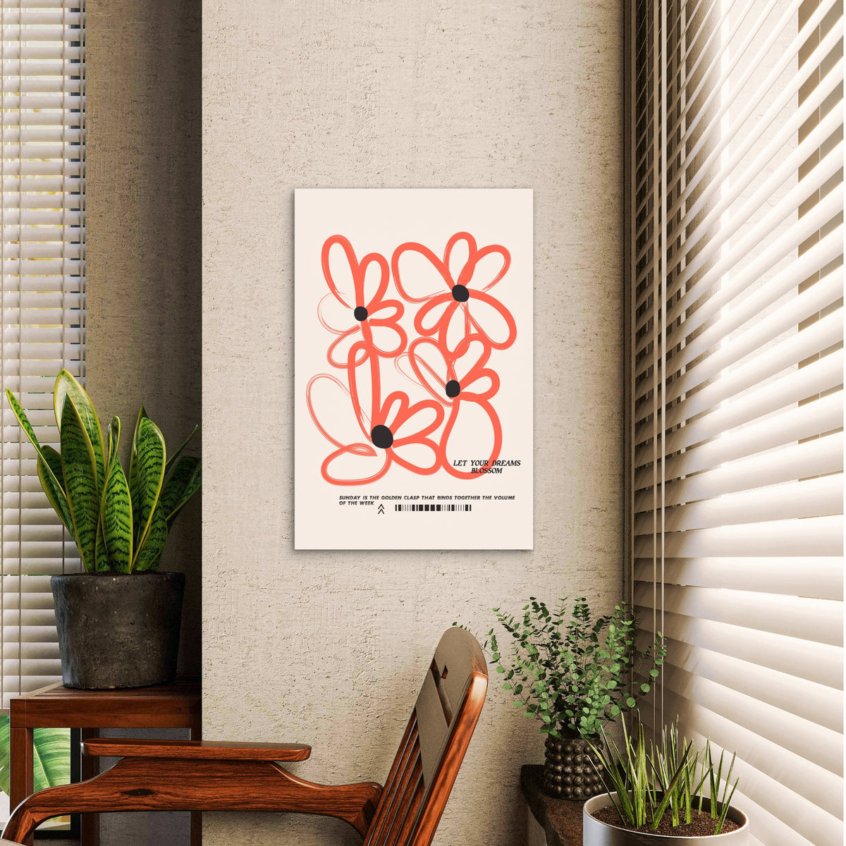 Red Floral Sunday Quote Gift 60x90cm Metal Print Ready to Hang