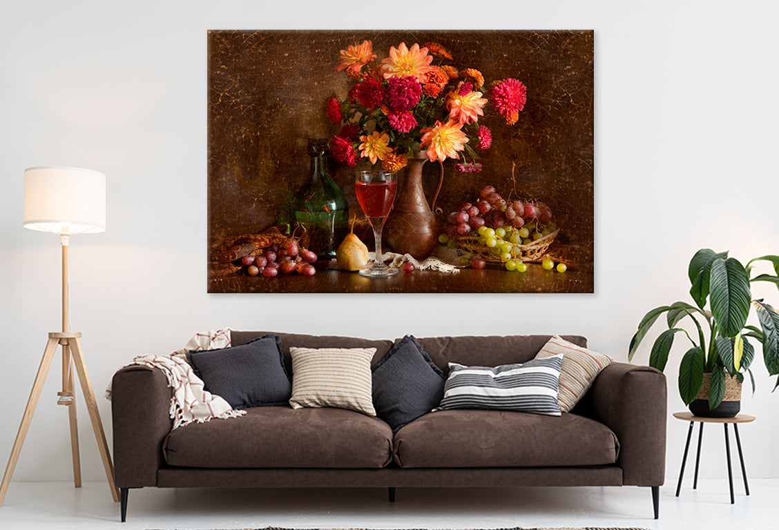 Still Life Autumn Flowers Wine  Wall Art Decor 100% Australian Made