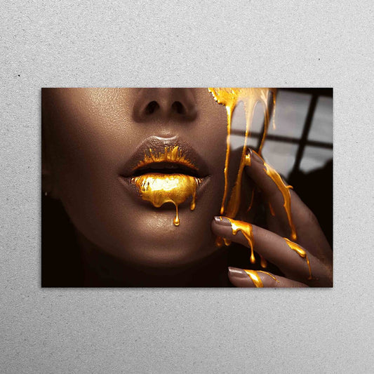 African Woman Gold Lip Acrylic Glass Print Tempered Glass Wall Art 100% Made in Australia Ready to Hang