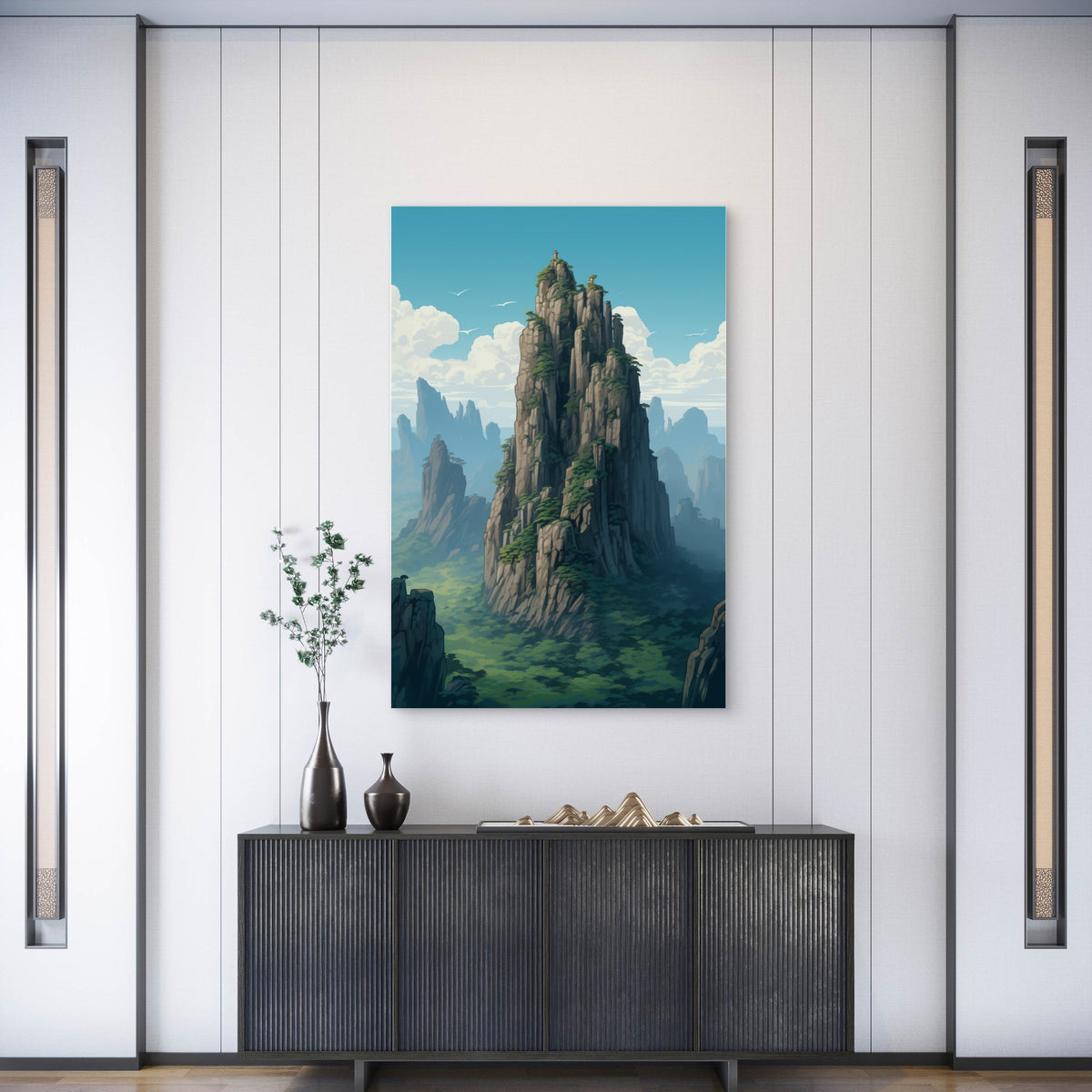 Anime Style Mountains Landscape 40x60cm Metal Print Ready to Hang