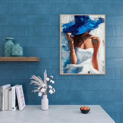 Blue Hat Woman Stylish White Dress Fashion Home Decor Premium Quality Poster Print Choose Your Sizes