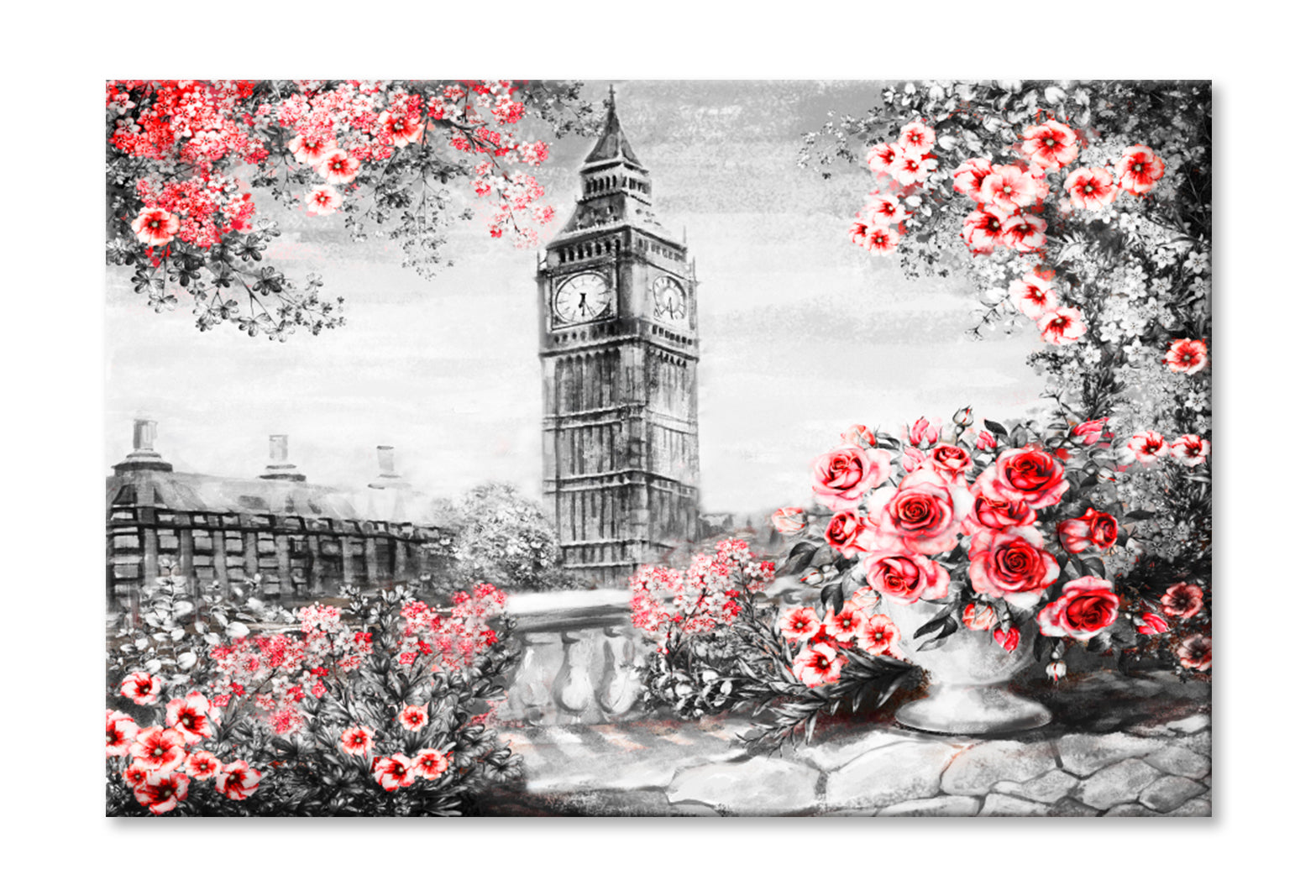 Summer In London City Oil Painting Wall Art Limited Edition High Quality Print Stretched Canvas None