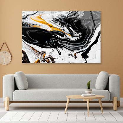 Abstract White Black Yellow Marble Texture Background Acrylic Glass Print Tempered Glass Wall Art 100% Made in Australia Ready to Hang