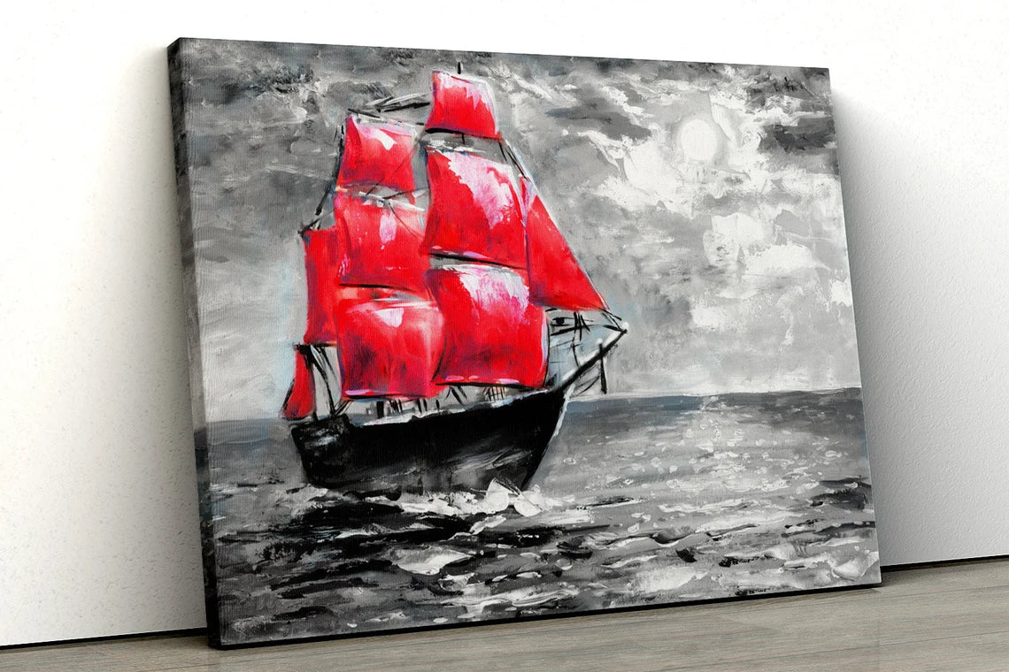 Boat red sails sailing oil painting UV Direct Aluminum Print Australian Made Quality