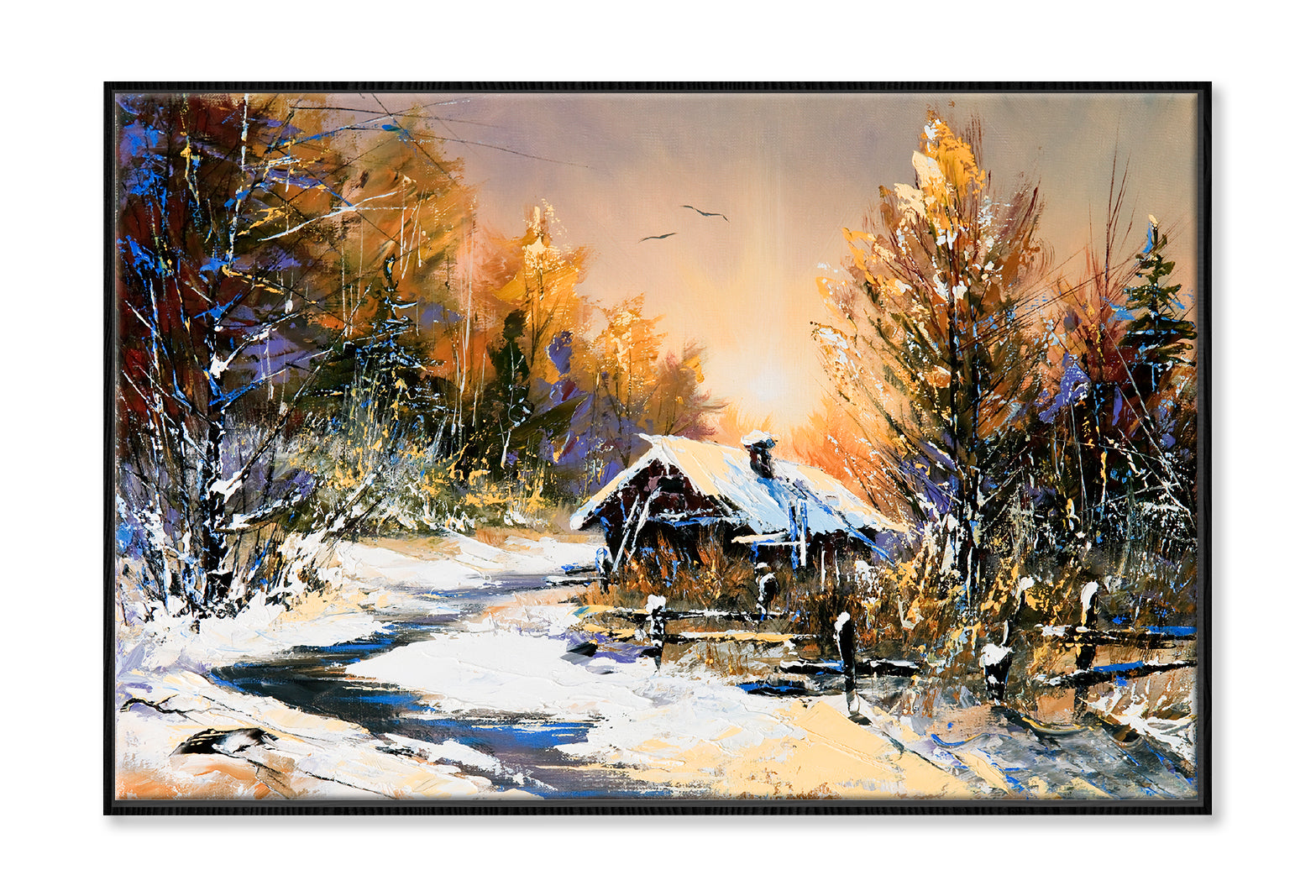 Rural Winter Landscape Autumn Painting Wall Art Limited Edition High Quality Print Canvas Box Framed Black