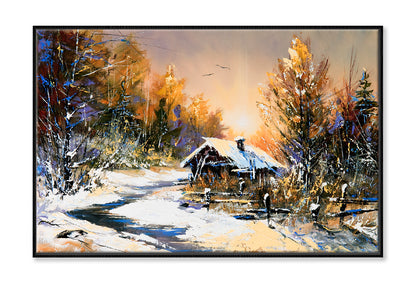 Rural Winter Landscape Autumn Painting Wall Art Limited Edition High Quality Print Canvas Box Framed Black