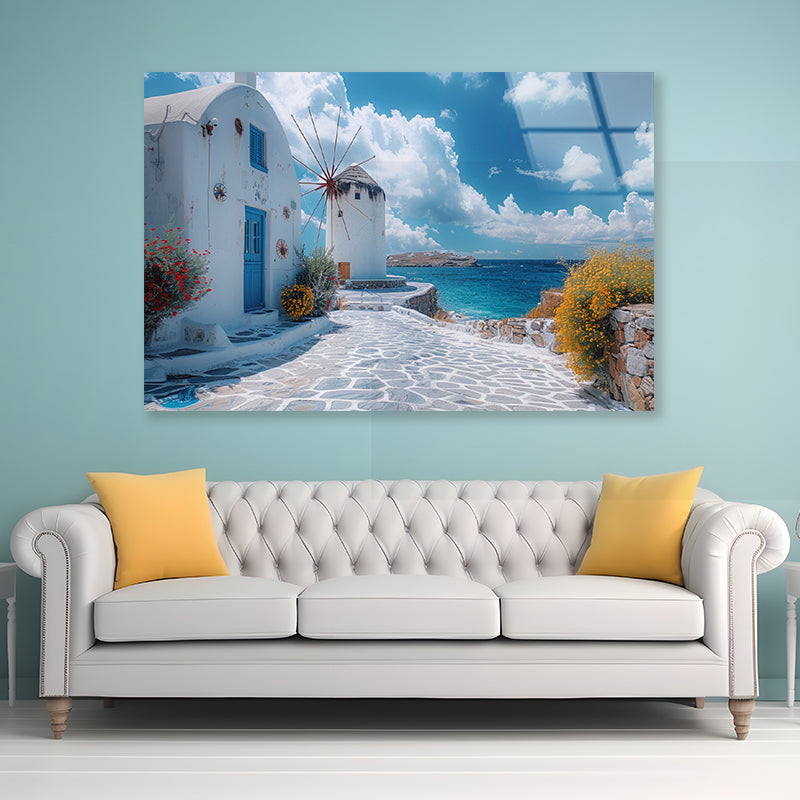 White Building, White Tower in Greece Acrylic Glass Print Tempered Glass Wall Art 100% Made in Australia Ready to Hang