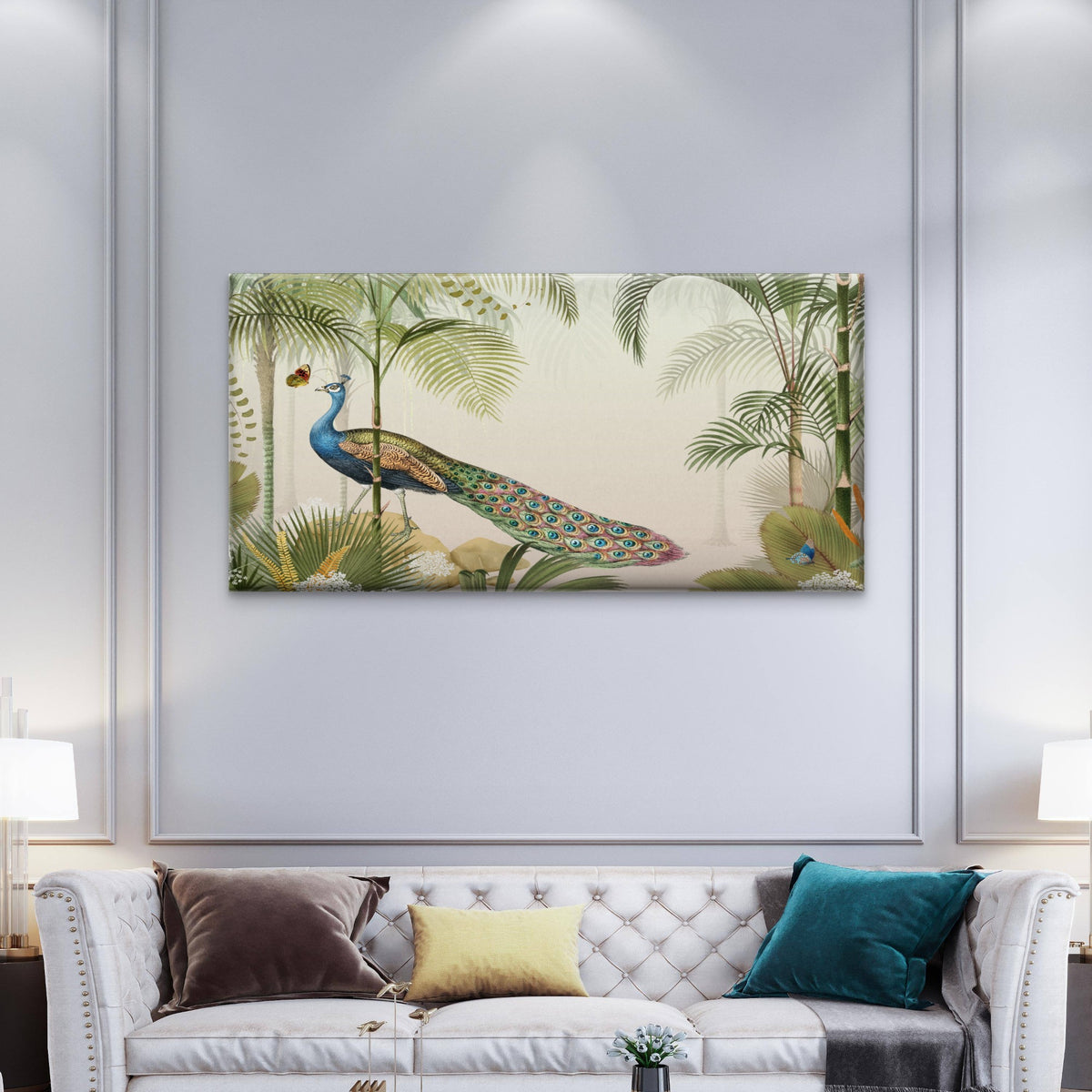 Vintage Peacock Tropical Bird Wall Art Canvas Office Home Room Framed 120x60cm