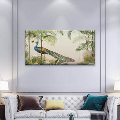 Vintage Peacock Tropical Bird Wall Art Canvas Office Home Room Framed 120x60cm