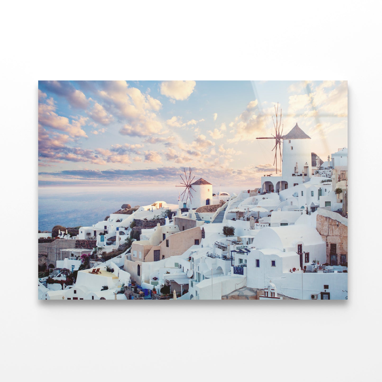 Wind Mills in Oia Town and Clouds Acrylic Glass Print Tempered Glass Wall Art 100% Made in Australia Ready to Hang