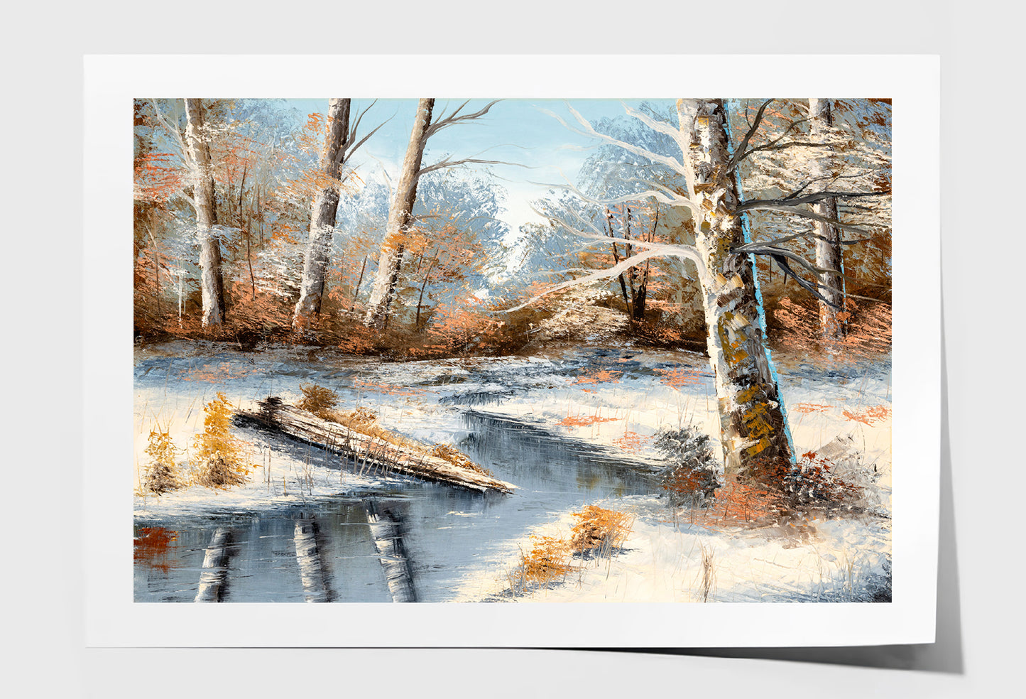 Winter Dead Trees & Lake Oil Painting Wall Art Limited Edition High Quality Print Unframed Roll Canvas None