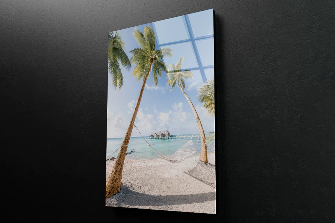 Beach With Palm Trees and Hammock 3D Design Acrylic Glass Print Tempered Glass Wall Art 100% Made in Australia Ready to Hang