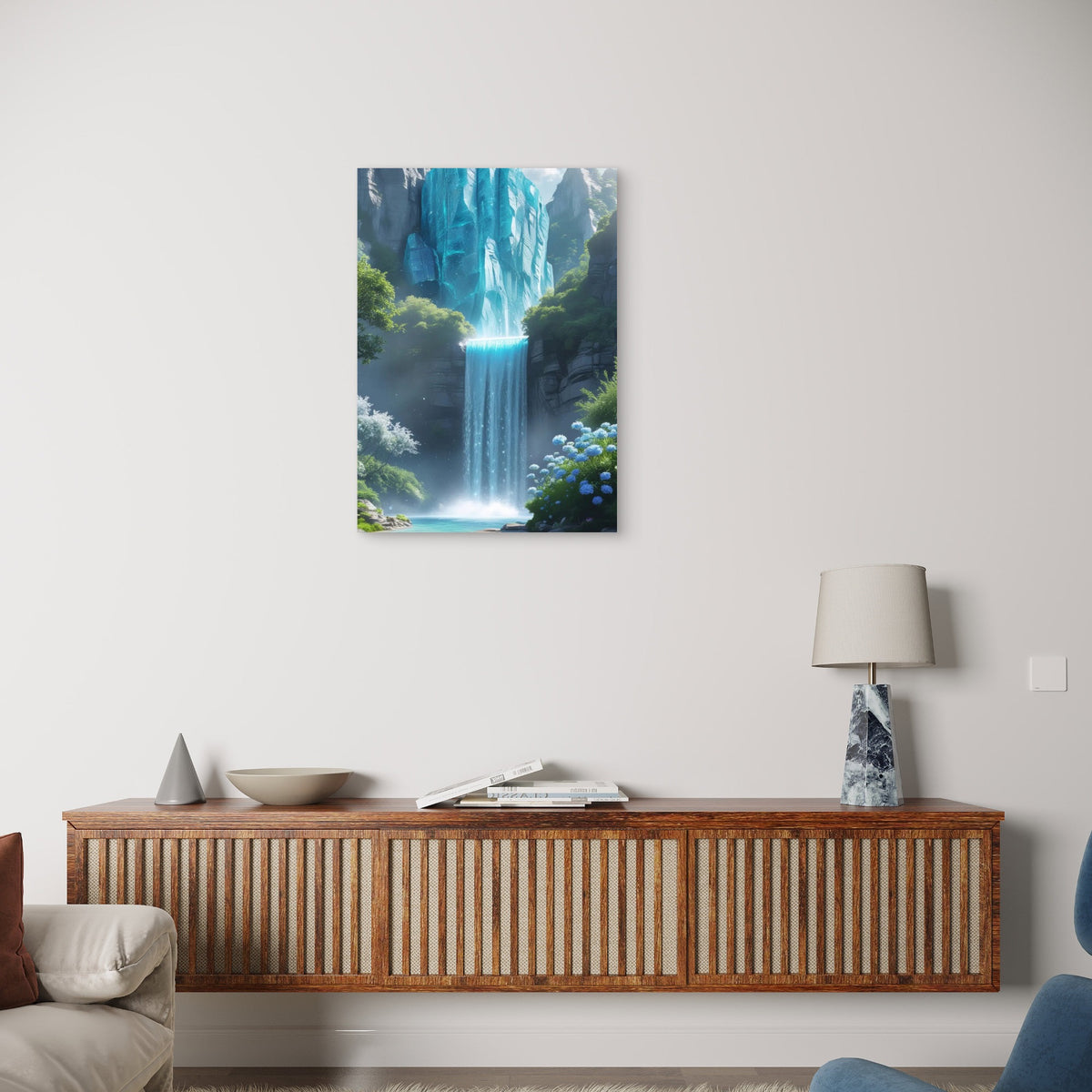 Blue Crystal Glacial Waterfall 40x60cm Metal Print Ready to Hang