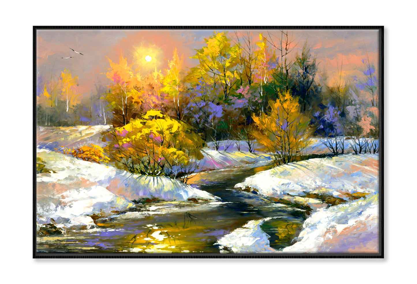 Winter River Oil Painting Wall Art Limited Edition High Quality Print Canvas Box Framed Black