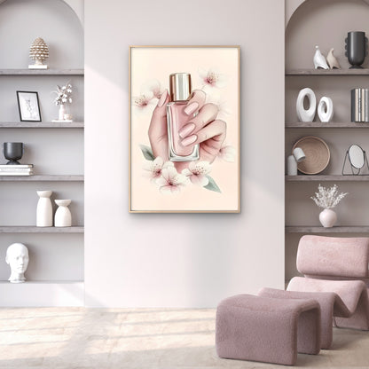 Woman Holding Perfume Bottle with Cherry Blossoms Fashion Home Decor Premium Quality Poster Print Choose Your Sizes