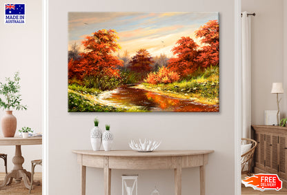 Autumn With The River Oil Painting Wall Art Limited Edition High Quality Print