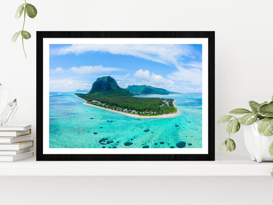 Le Morne Brabant Mountain Island Glass Framed Wall Art, Ready to Hang Quality Print With White Border Black