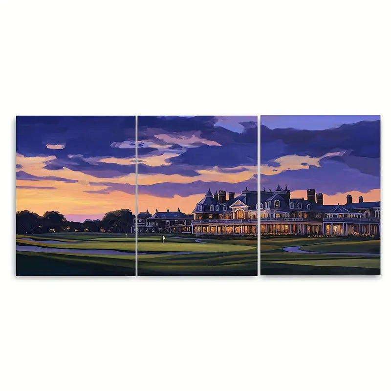 3pcs Elegant Architecture Evening Sky Metal Print Ready to Hang Art