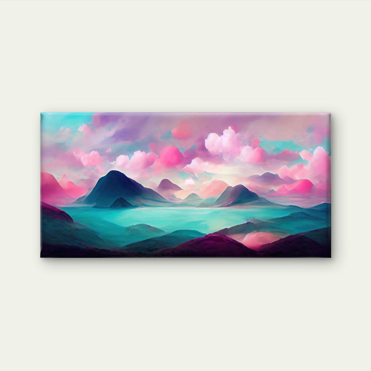 Pastel Pink Mountain Lake View Wall Art Canvas Office Home Room Framed 120x60 cm