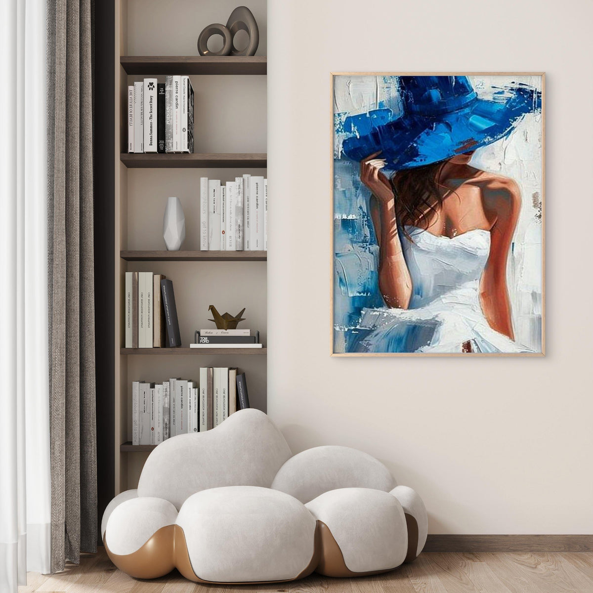 Blue Hat Woman Stylish White Dress Fashion Home Decor Premium Quality Poster Print Choose Your Sizes
