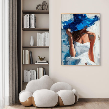 Blue Hat Woman Stylish White Dress Fashion Home Decor Premium Quality Poster Print Choose Your Sizes