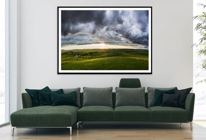 A Large Green Grassland with Clouds in the Sky Home Decor Premium Quality Poster Print Choose Your Sizes