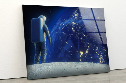 Astronaut Looking Earth UV Direct Aluminum Print Australian Made Quality