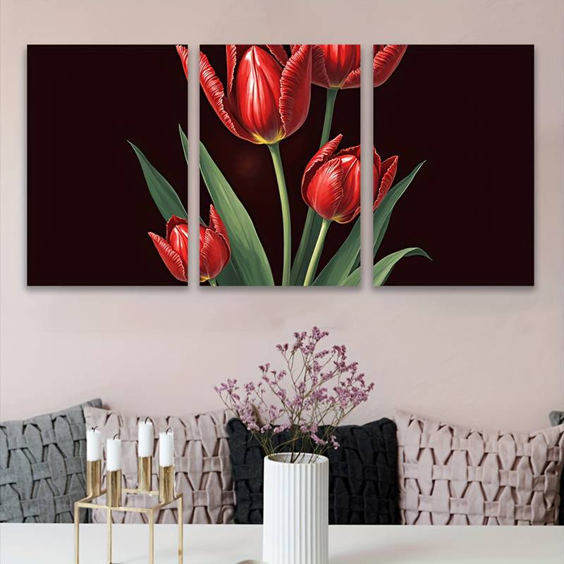 3pcs Red Daisies and Blue Sky Sunset Metal Print Ready to Hang Art