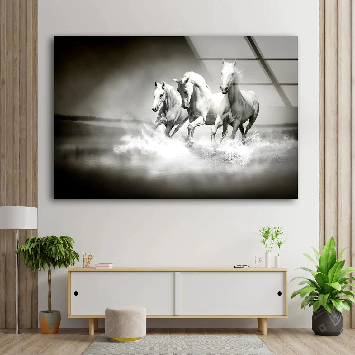 Horses Running B&W View UV Direct Aluminum Print Australian Made Quality