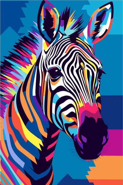 Modern Pop Art Zebra Wild Animal Illustration 60x90cm Metal Print Ready to Hang