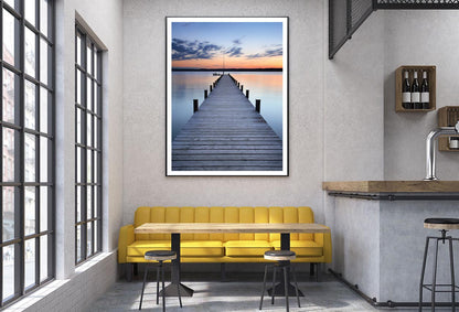 Wooden Pier On Lake & Sunset Sky View Home Decor Premium Quality Poster Print Choose Your Sizes