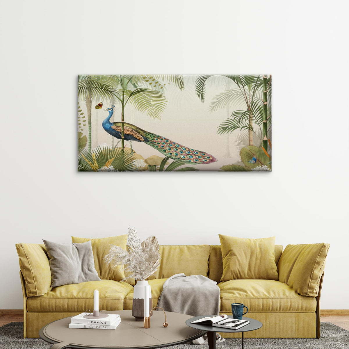 Vintage Peacock Tropical Bird Wall Art Canvas Office Home Room Framed 120x60cm