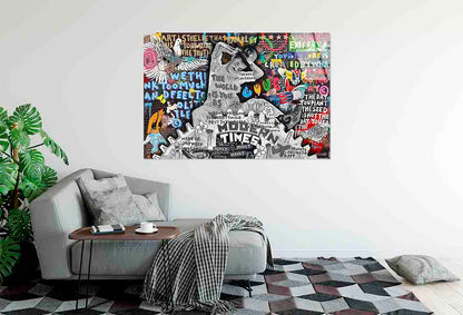 Urban Collage Typograph Tempered Glass Printing Wall Art Australian Made Quality