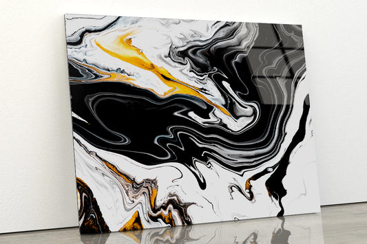 Abstract White Black Yellow Marble Texture Background Acrylic Glass Print Tempered Glass Wall Art 100% Made in Australia Ready to Hang