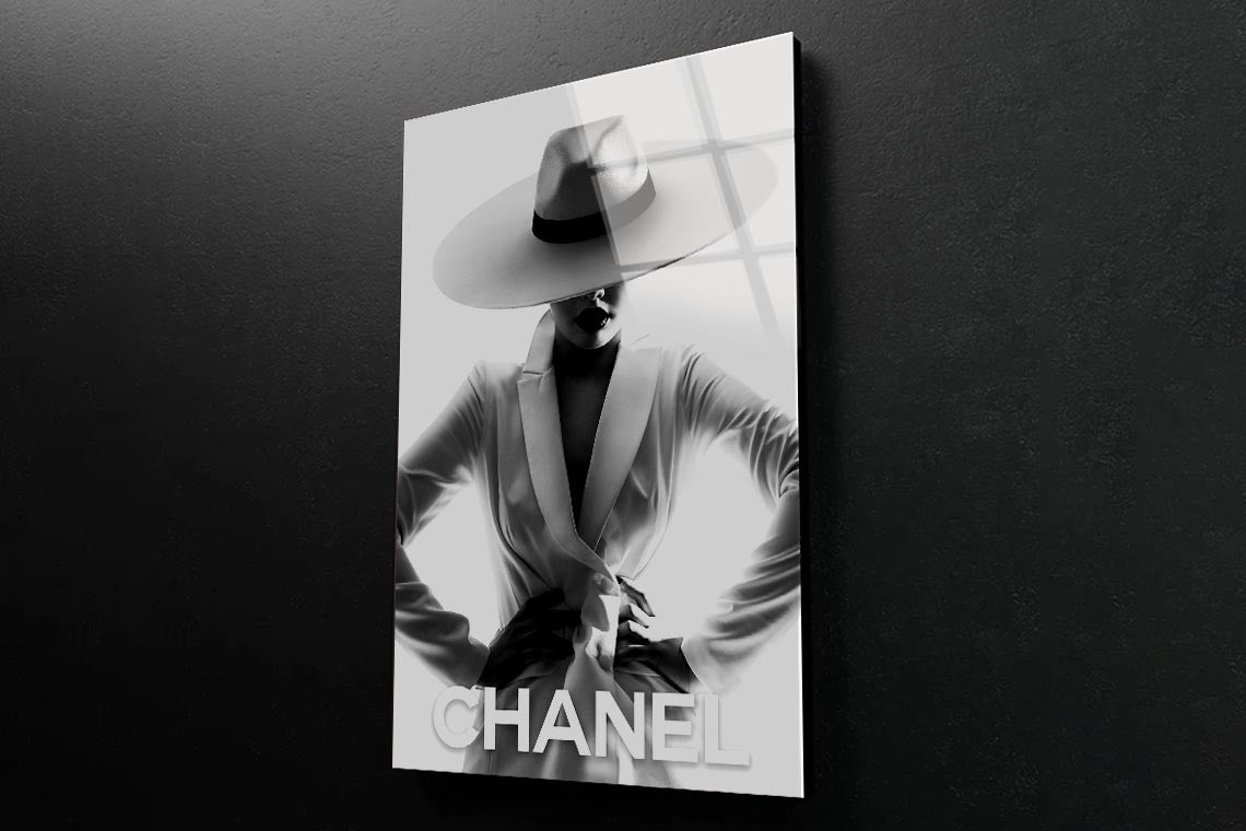 Black And White Lady with Hat 3D Design Acrylic Glass Print Tempered Glass Wall Art 100% Made in Australia Ready to Hang