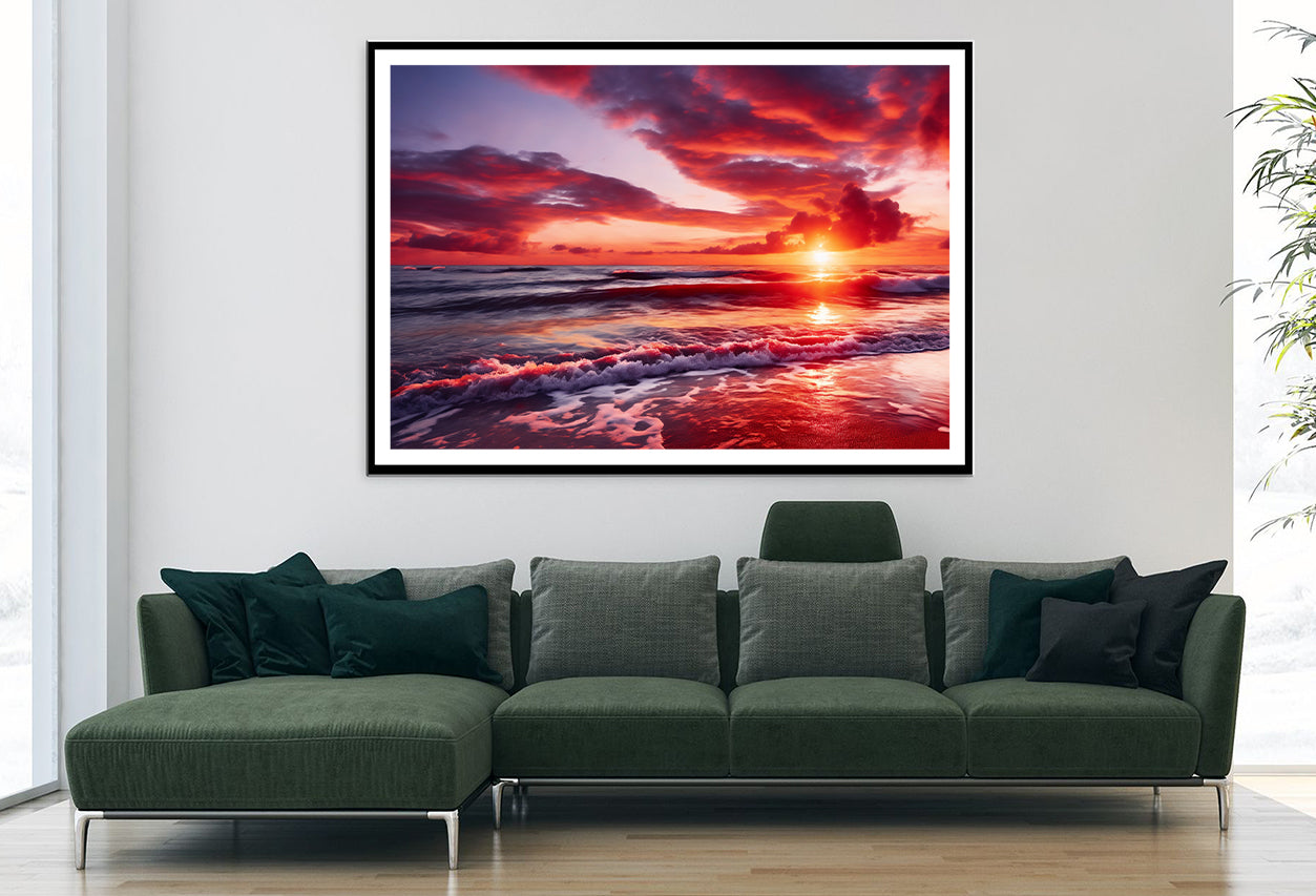 Sunset over a Beach with Sky Home Decor Premium Quality Poster Print Choose Your Sizes