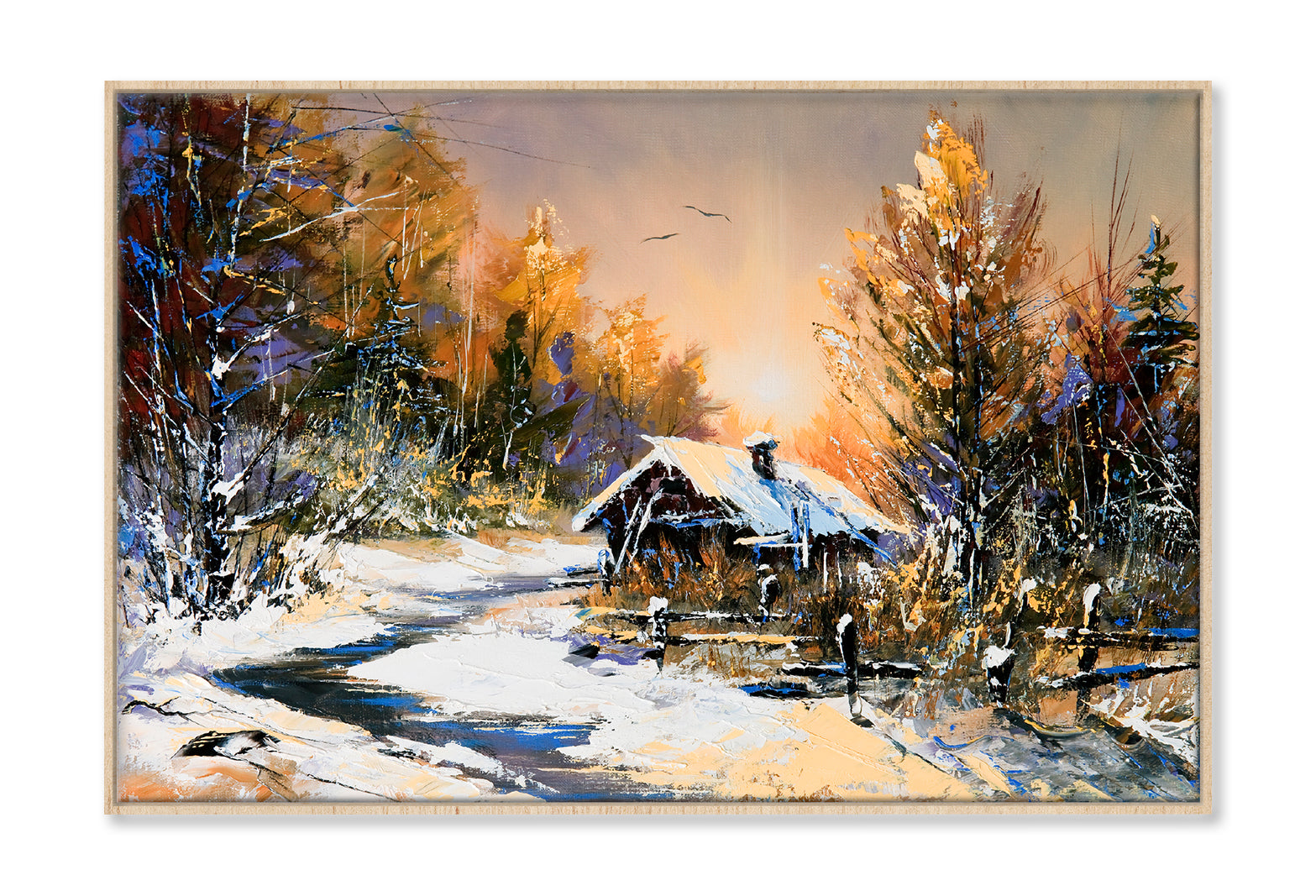 Rural Winter Landscape Autumn Painting Wall Art Limited Edition High Quality Print Canvas Box Framed Natural