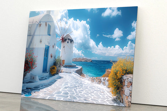 White Building, White Tower in Greece Acrylic Glass Print Tempered Glass Wall Art 100% Made in Australia Ready to Hang