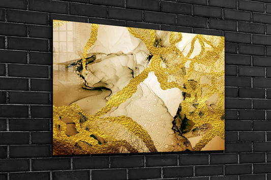 Gold Brown Abstract UV Direct Aluminum Print Australian Made Quality