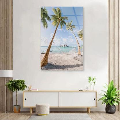 Beach With Palm Trees and Hammock 3D Design Acrylic Glass Print Tempered Glass Wall Art 100% Made in Australia Ready to Hang