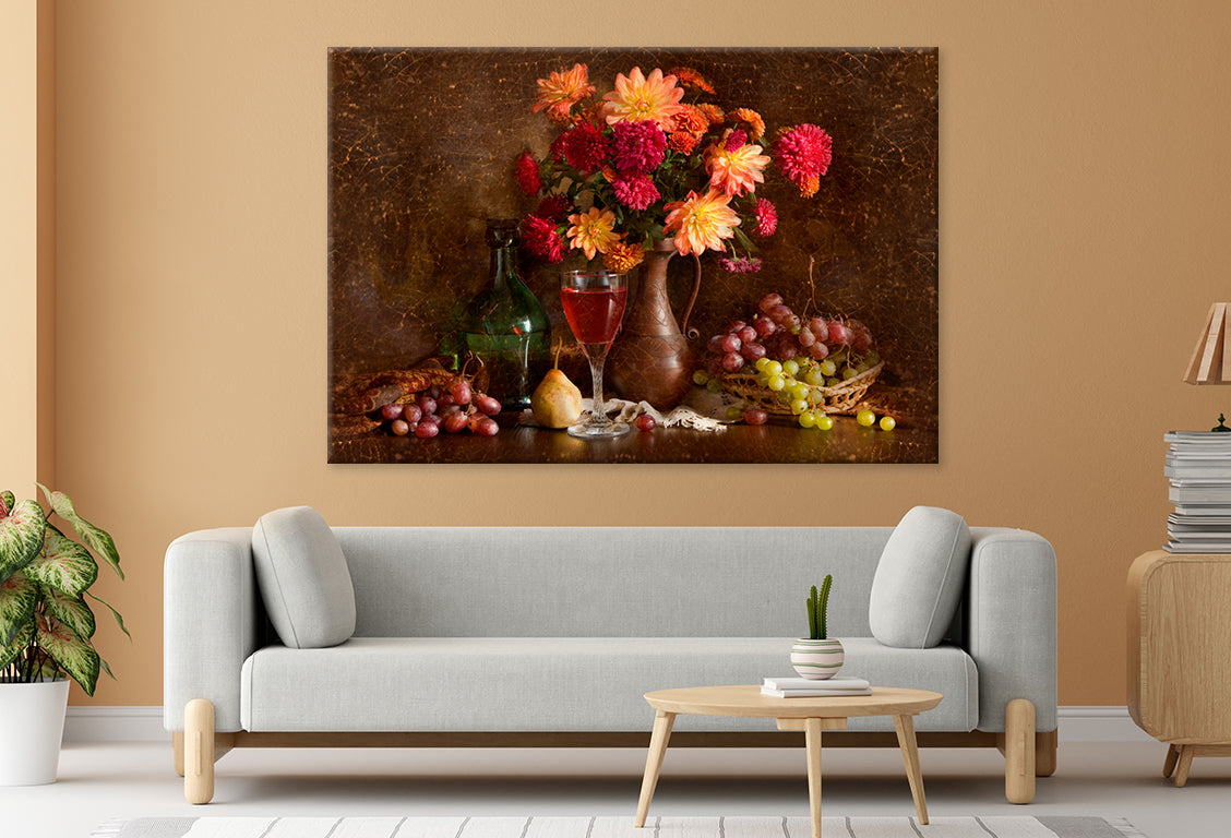 Still Life Autumn Flowers Wine  Wall Art Decor 100% Australian Made