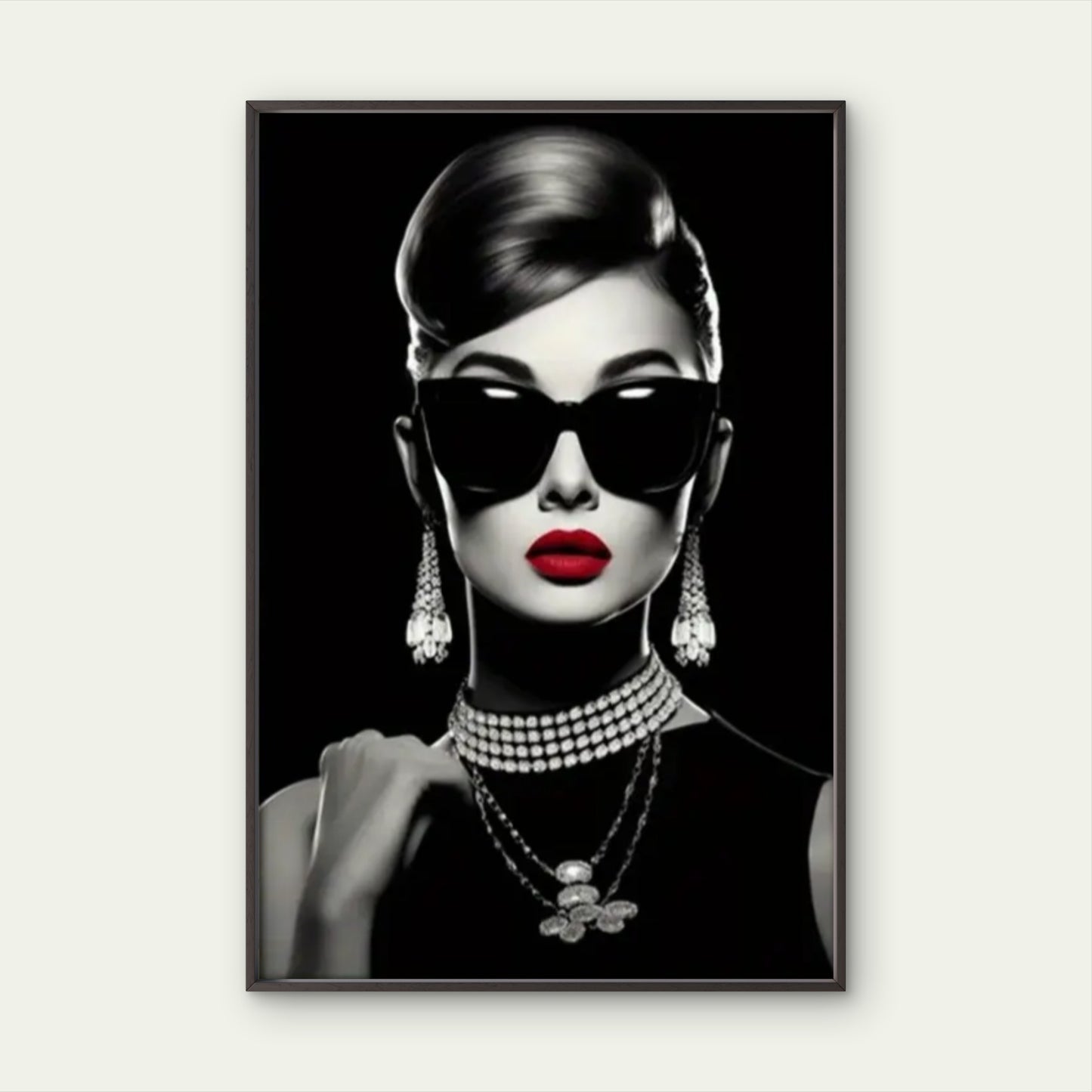 Black & White Woman with Red Lips wearing Jewellery Necklace Fashion Home Decor Premium Quality Poster Print Choose Your Sizes