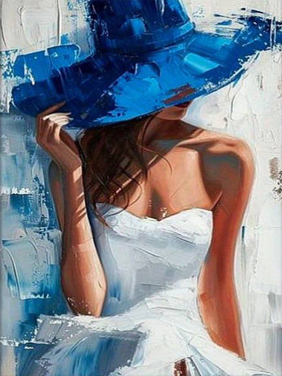 Blue Hat Woman Stylish White Dress Fashion Home Decor Premium Quality Poster Print Choose Your Sizes