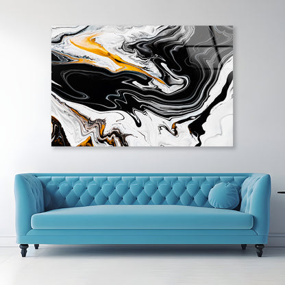 Abstract White Black Yellow Marble Texture Background Acrylic Glass Print Tempered Glass Wall Art 100% Made in Australia Ready to Hang