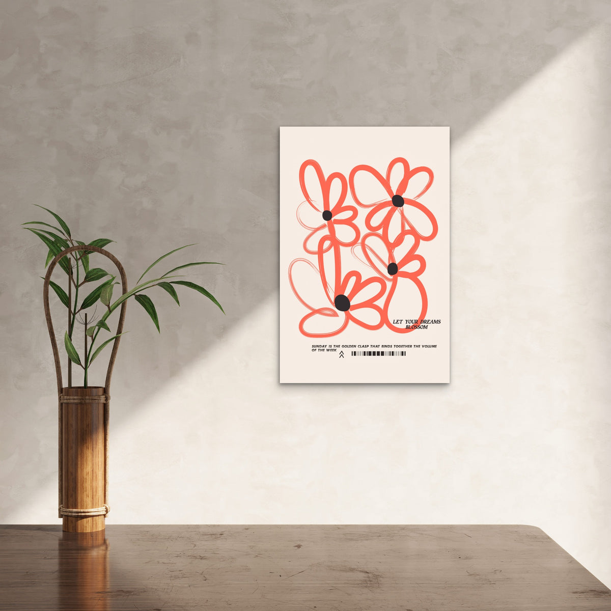 Red Floral Sunday Quote Gift 60x90cm Metal Print Ready to Hang