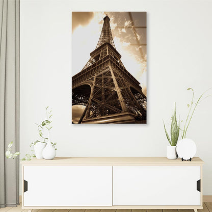 Vintage Eiffel Tower And Sky Portrait Photograph Acrylic Glass Print Tempered Glass Wall Art 100% Made in Australia Ready to Hang