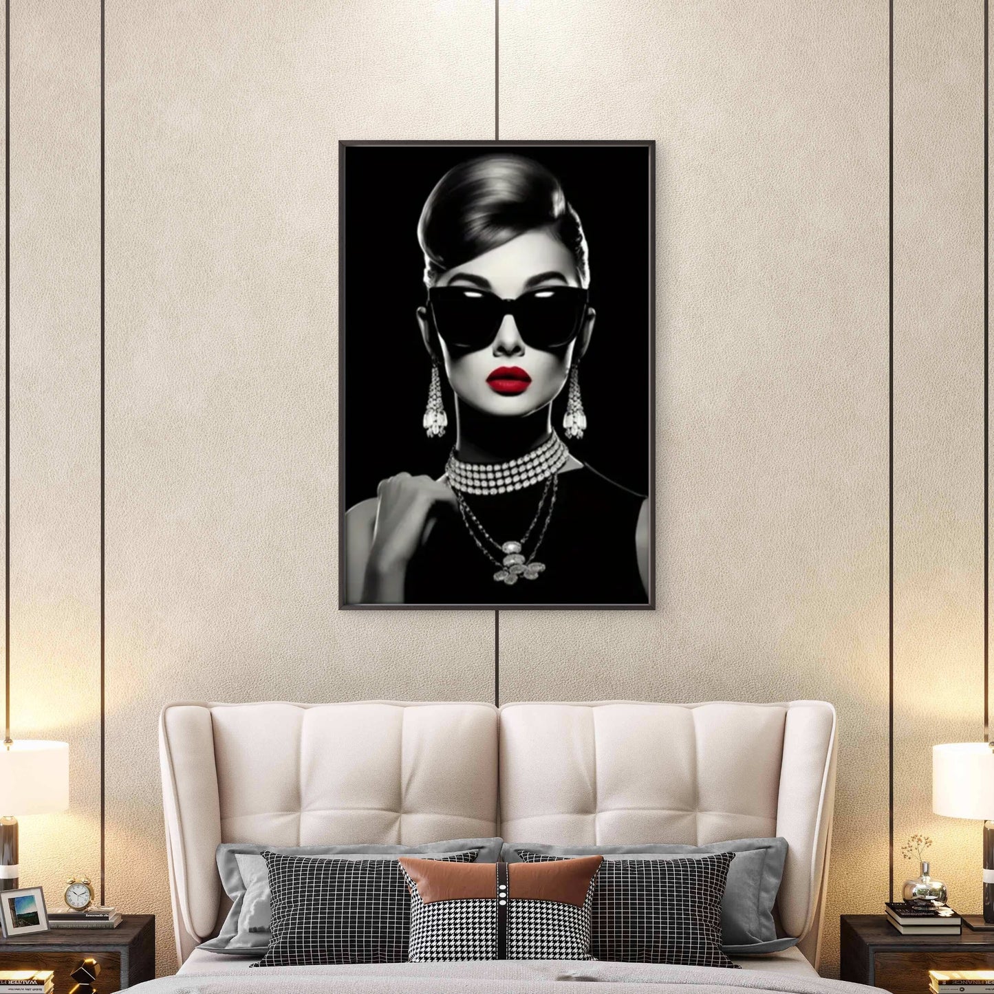 Black & White Woman with Red Lips wearing Jewellery Necklace Fashion Home Decor Premium Quality Poster Print Choose Your Sizes