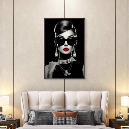 Black & White Woman with Red Lips wearing Jewellery Necklace Fashion Home Decor Premium Quality Poster Print Choose Your Sizes