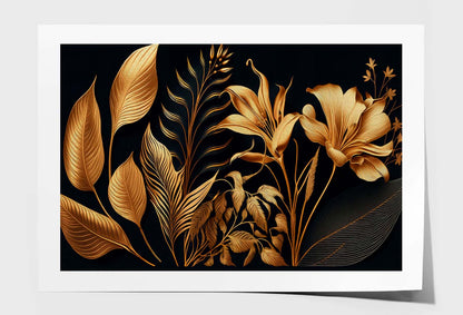 Lilly Golden Flowers & Leaf Wall Art Limited Edition High Quality Print