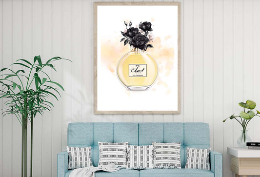 Fashion Yellow Perfume with Black Flowers Design Home Decor Premium Quality Poster Print Choose Your Sizes